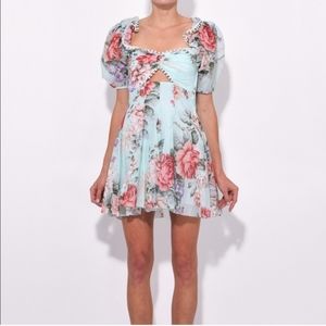 Alice McCall Peony Mini Dress Blue Floral Silk Cotton Summer Garden Party